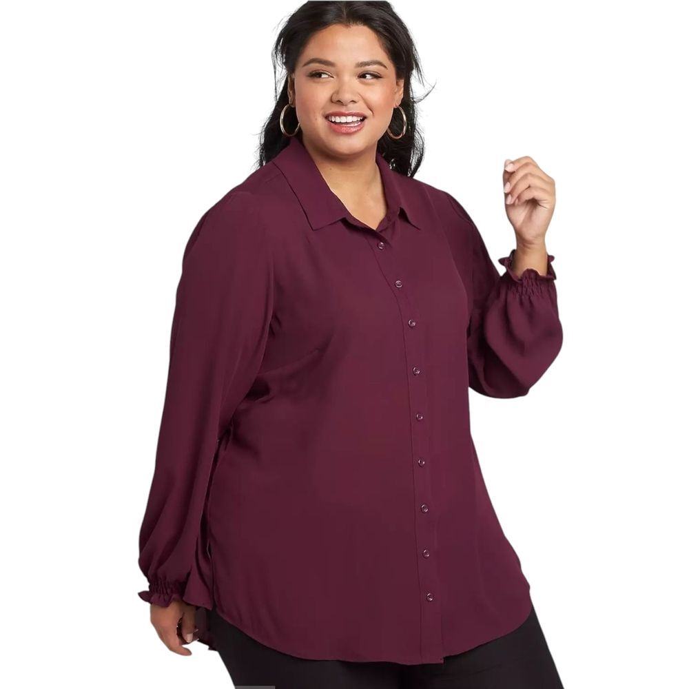 Lane Bryant Button-Front Shirred-Cuff Soft Shirt Blouse Size 20